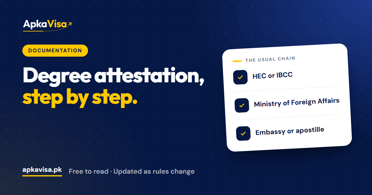 ApkaVisa blog cover: degree attestation in Pakistan, HEC, IBCC, MOFA and apostille