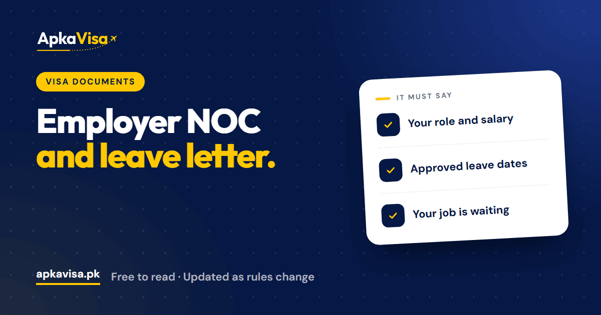 ApkaVisa blog cover: employer NOC and leave letter for a visa, what it must say